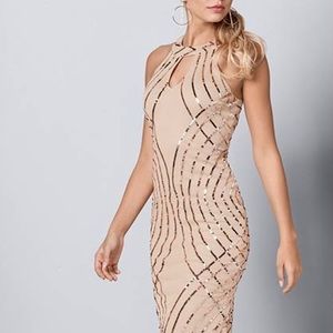 Gold maxi dress with rose gold sequins details